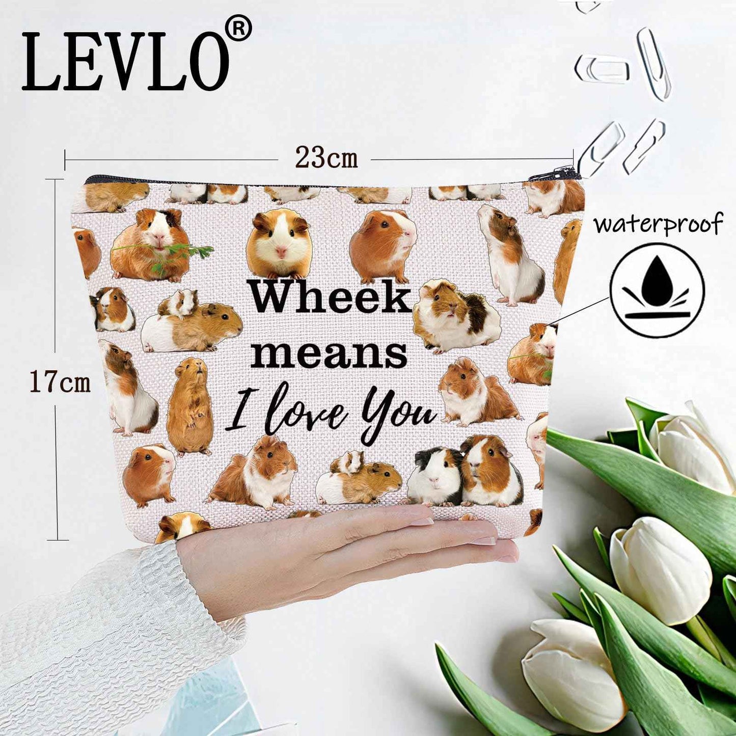 LEVLO Funny Guinea Pig Cosmetic Make Up Bag Guinea Pig Lover Inspired Gift Guinea Pigs Make Me Happy You Not So Much Guinea Pig Makeup Zipper Pouch Bag (Guinea Pigs)