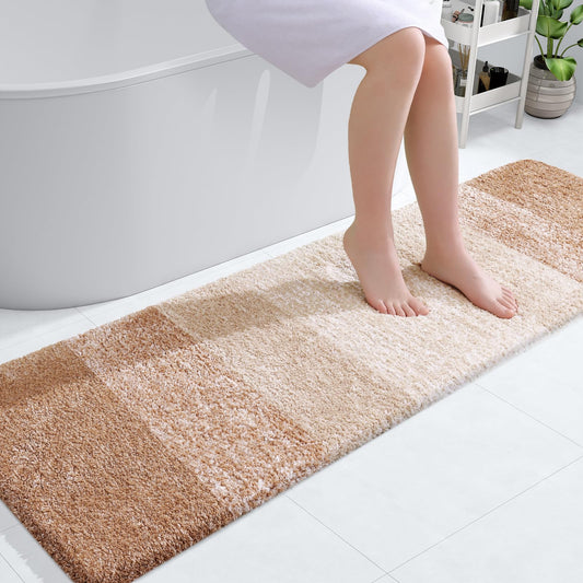 OLANLY Bathroom Rug Mat 59x17, Extra Soft and Absorbent Microfiber Bath Rugs, Non-Slip Plush Shaggy Bath Carpet, Machine Wash Dry, Bath Mats for Bathroom Floor, Tub and Shower, Beige