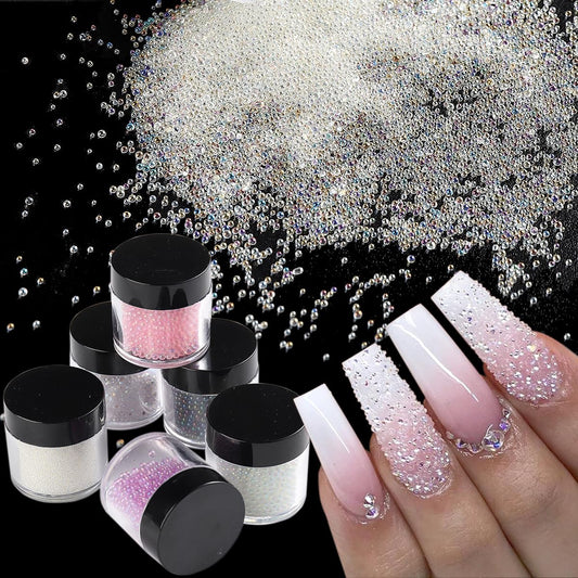 Pixie Crystals for Nails 6 Bottles Micro Caviar Nail Beads 0.6-2mm Holographic Glass Balls Gems Stones Tiny Rhinestones for Acrylic Nails Manicure Decoration Supplies