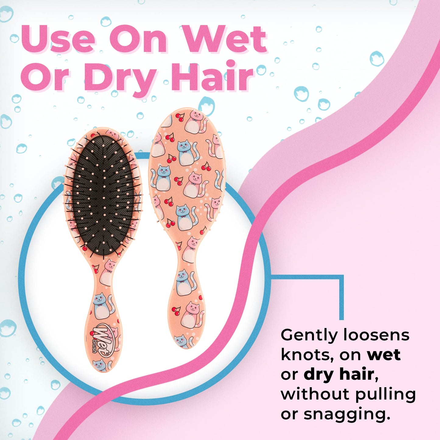 Wet Brush Kids Detangler Hair Brushes - Kitty Cherry (Sweet Treats) - Midi Detangling Brush with Ultra-Soft IntelliFlex Bristles Glide Through Tangles with Ease - Pain-Free Comb for All Hair Types