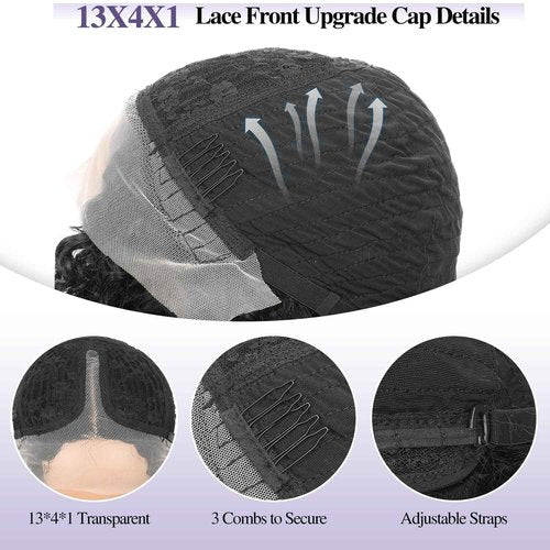 WIGER 15 inch Short Bob Lace Front Wigs 13X4X1 Curly T Part Wigs Middle Part Afro Kinky Curly Wigs Natural Black Synthetic Curly Wig For African American women