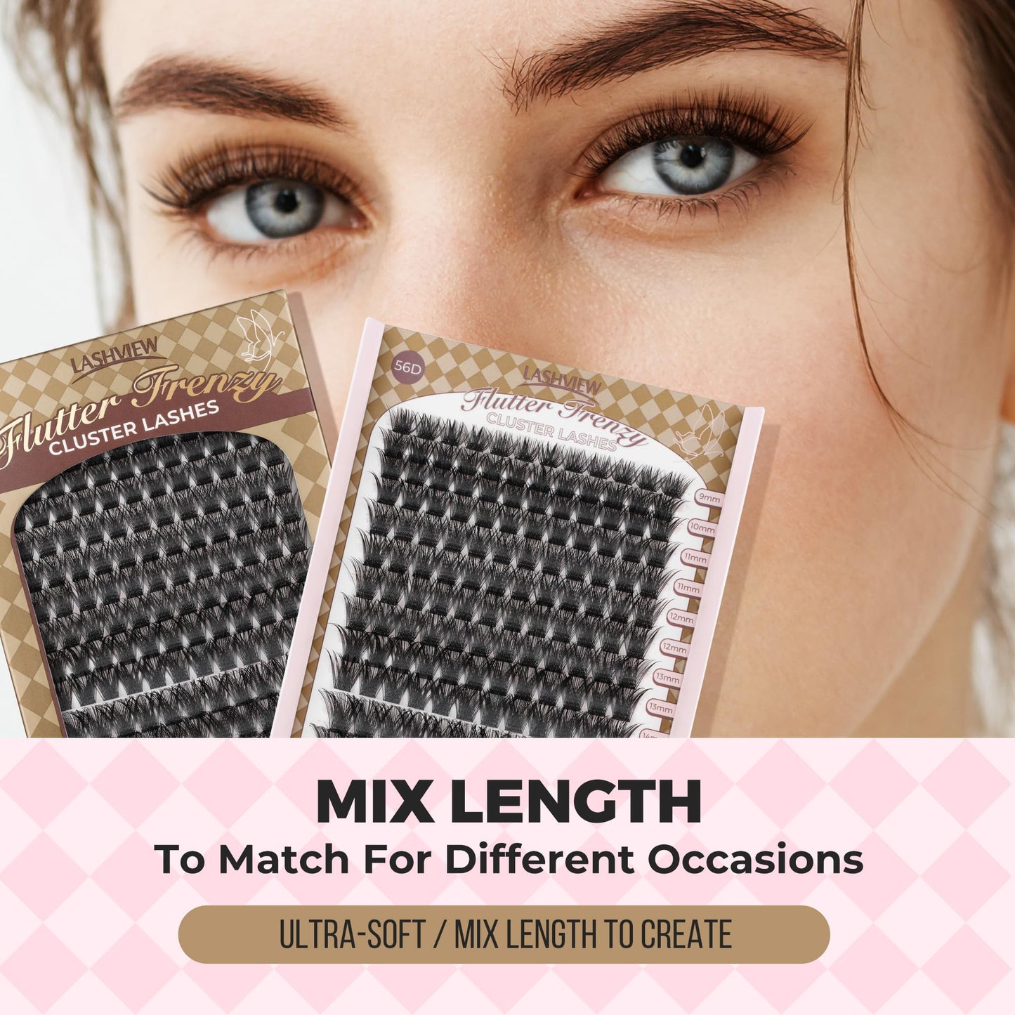 LASHVIEW Lash-Extension-Clusters 168pcs D Curl Lash Clusters Natural Look Cluster Lashes Extensions Super Thin Band & Soft Lashes Reusable 9-16mm MIX (56D)