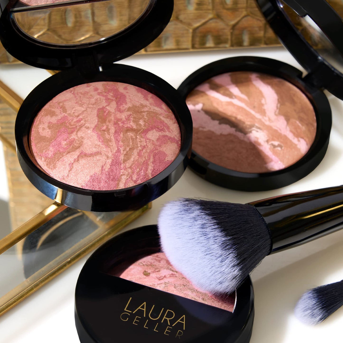 LAURA GELLER NEW YORK Baked Blush-n-Bronze Marbleized 2-in-1 Sculpting Bronzer Blush - Rose Bronze - Contour Face with a Radiant Flush