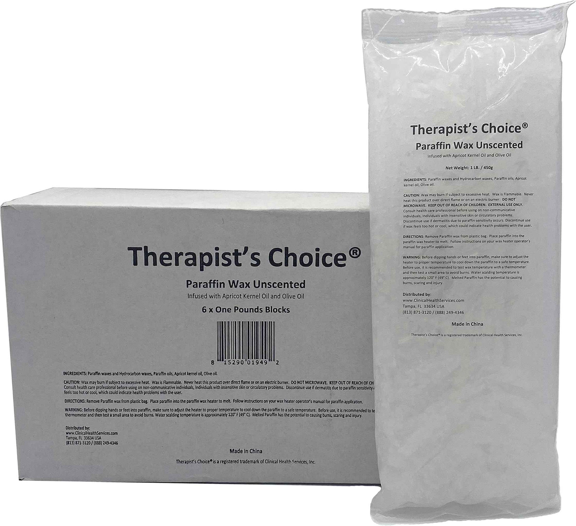 Therapist’s Choice Paraffin Wax Refill, Fragrance Free, Six 1-Pound Paraffin Blocks, Non-Greasy, Moisturizing for Soft & Healthy Skin, Unscented, 6 Pounds