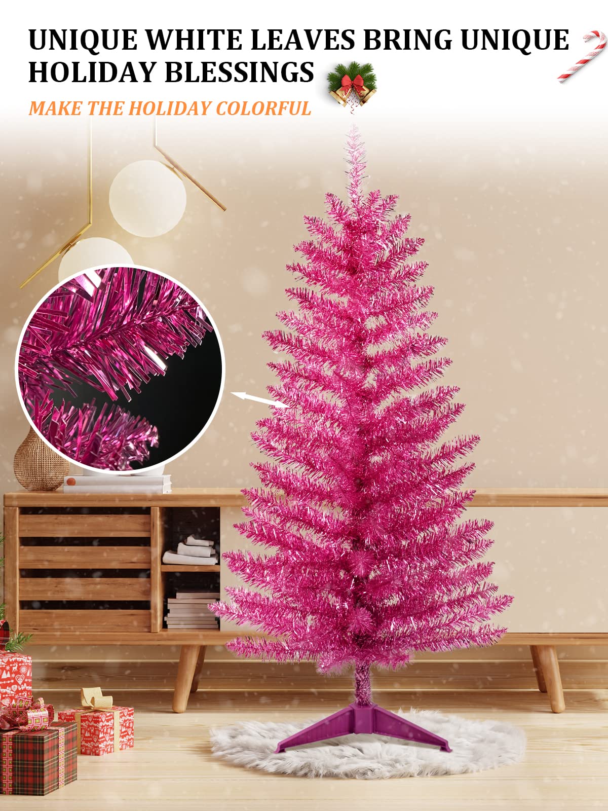 Kadunmina 4FT Artificial Christmas Tree with Stand Halloween Tree Small Christmas Tree Easy to Assemble Pink Christmas Tree with 122 Branch Tips for Indoor and Outdoor