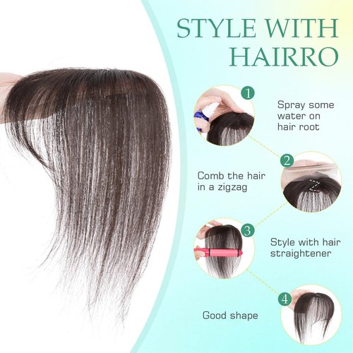 Hairro Clip On Bangs Human Hair Bangs Hair Clip In Bangs 3D 360°Cover Topper With Bangs Wispy Air Bangs Hair Pieces Fake Bangs For Women 8 Inches 43g #1B Natural Black