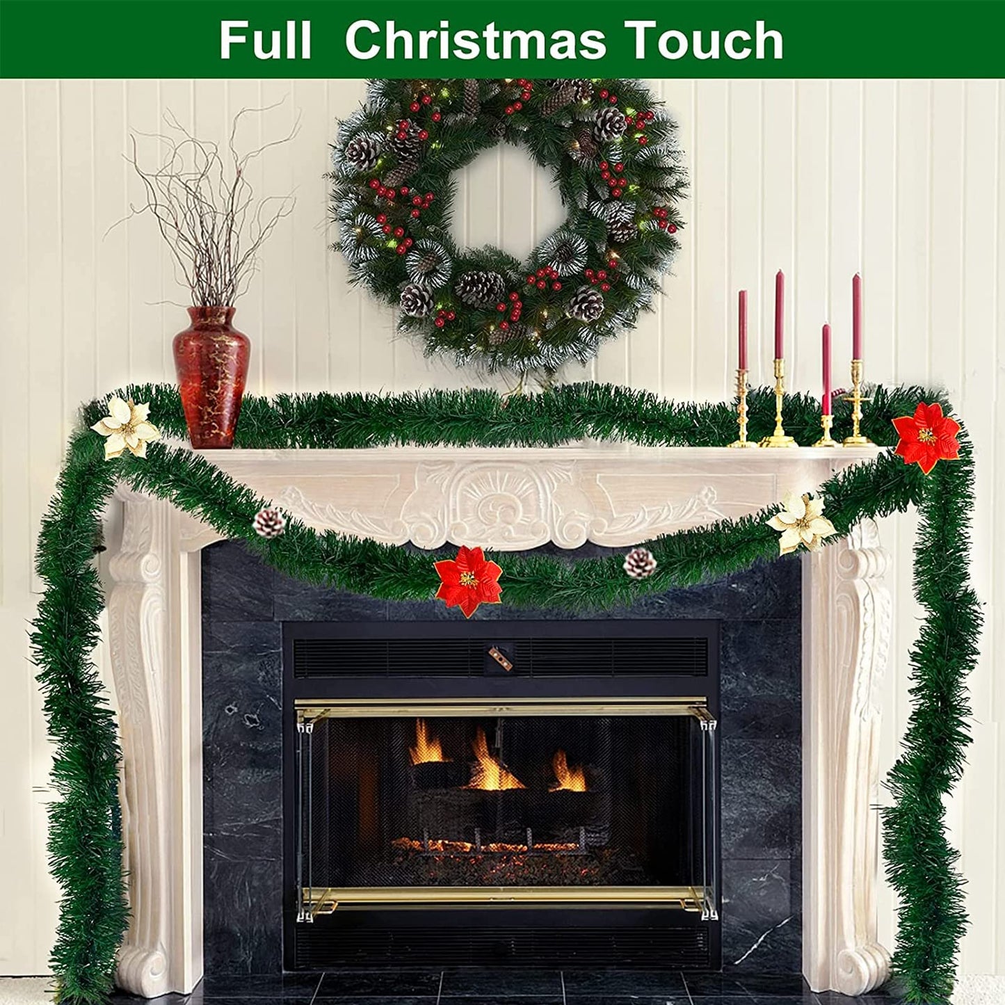 TURNMEON 2 Pack Total 100 Ft Artificial Christmas Garlands Greenery Decorations, Each 50 Ft Soft Green Pine Garland Holiday Christmas Decoration Outdoor Indoor Home Stairs Fireplace Mantle Xmas Party