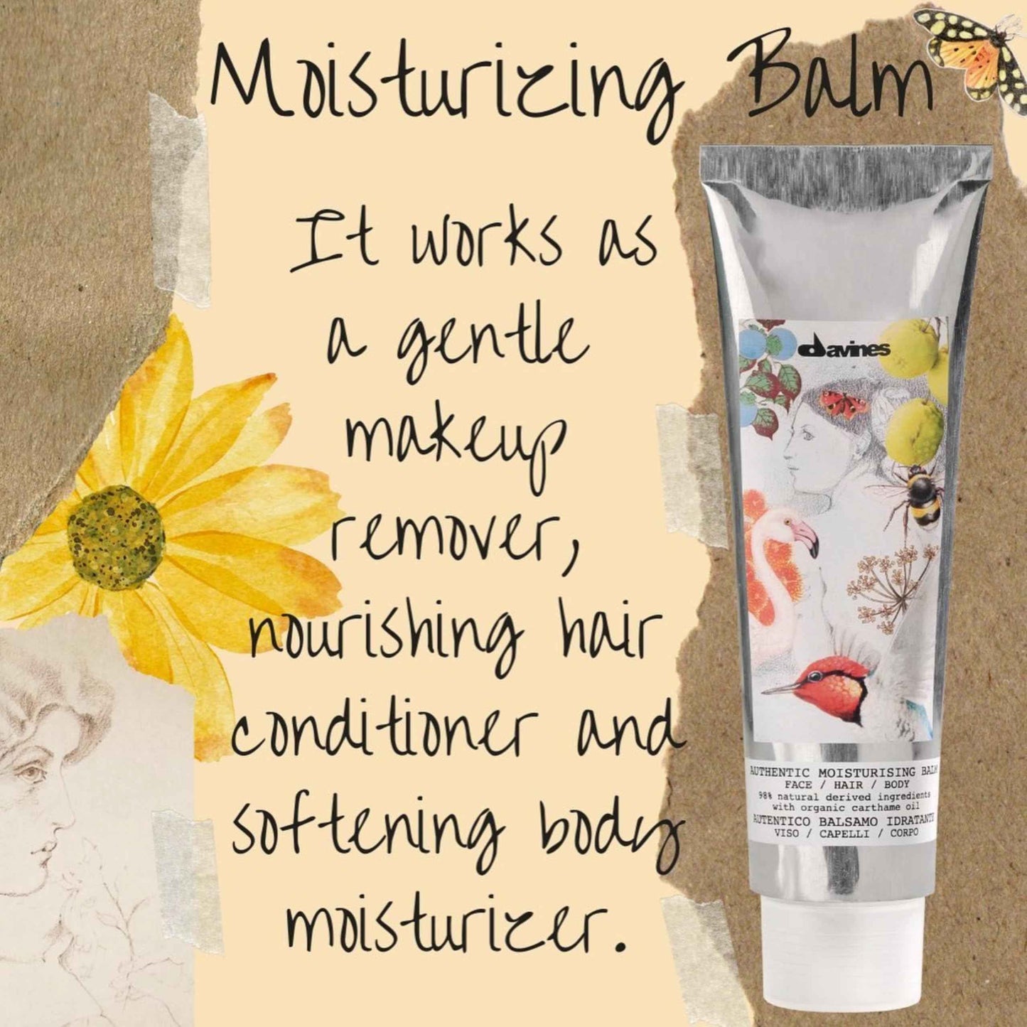 Davines Authentic Moisturizing Balm, Hydrating And Softening Action For Face, Body And Hair, Paraben Free Gentle Makeup Remover, 5.07 Fl.Oz.