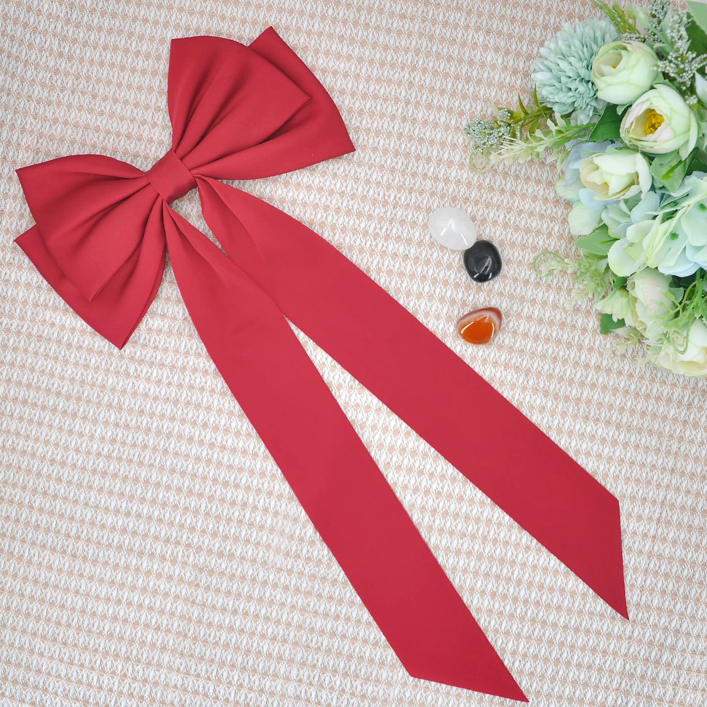 cvisay Big Hair Bow with 7.6 Inch Wide Design and 14.18 Inch Ribbon for Women，made with Soft and Silky Material，Ideal for Daily Wear, Holidays, Birthdays, and Travel -Red