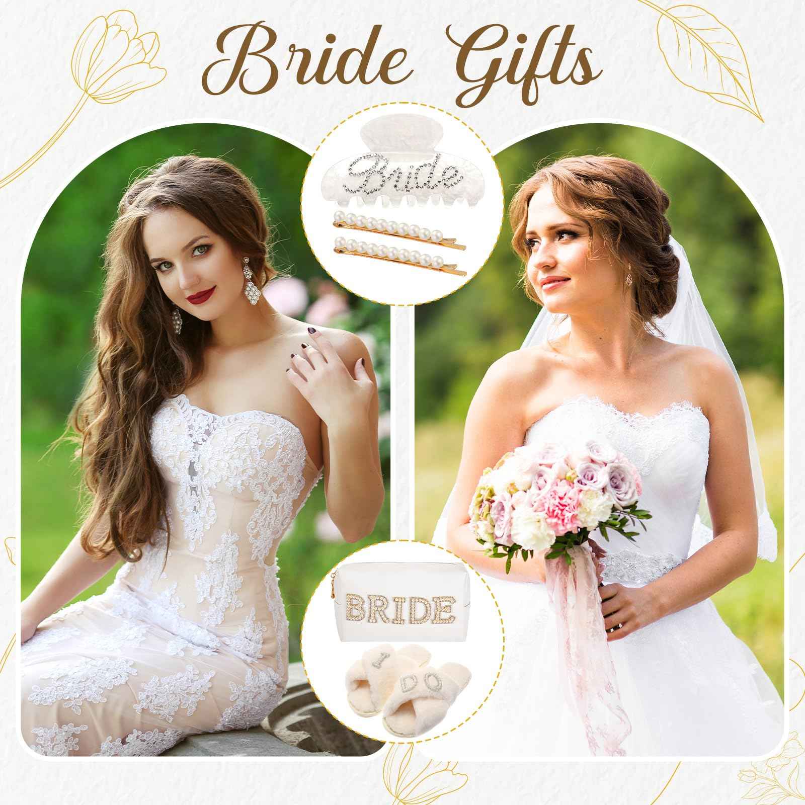 Shyyween 5 Pcs Bridal Gift Set Bride Makeup Bag I Do Bride Slippers Claw Hair Clip and Hairpins Accessories Wedding Engagement Gift Shower for Bridal Engagement Bachelorette Party