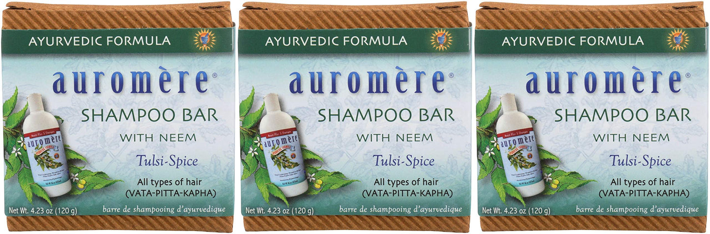 Auromere Ayurvedic Shampoo Bar - Eco Friendly, Handmade, Vegan, Cruelty Free, Natural, Non GMO, All in One Bar for Soap and Shampoo (4.23 oz), 3 pack