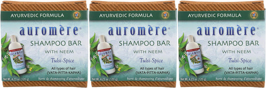 Auromere Ayurvedic Shampoo Bar - Eco Friendly, Handmade, Vegan, Cruelty Free, Natural, Non GMO, All in One Bar for Soap and Shampoo (4.23 oz), 3 pack