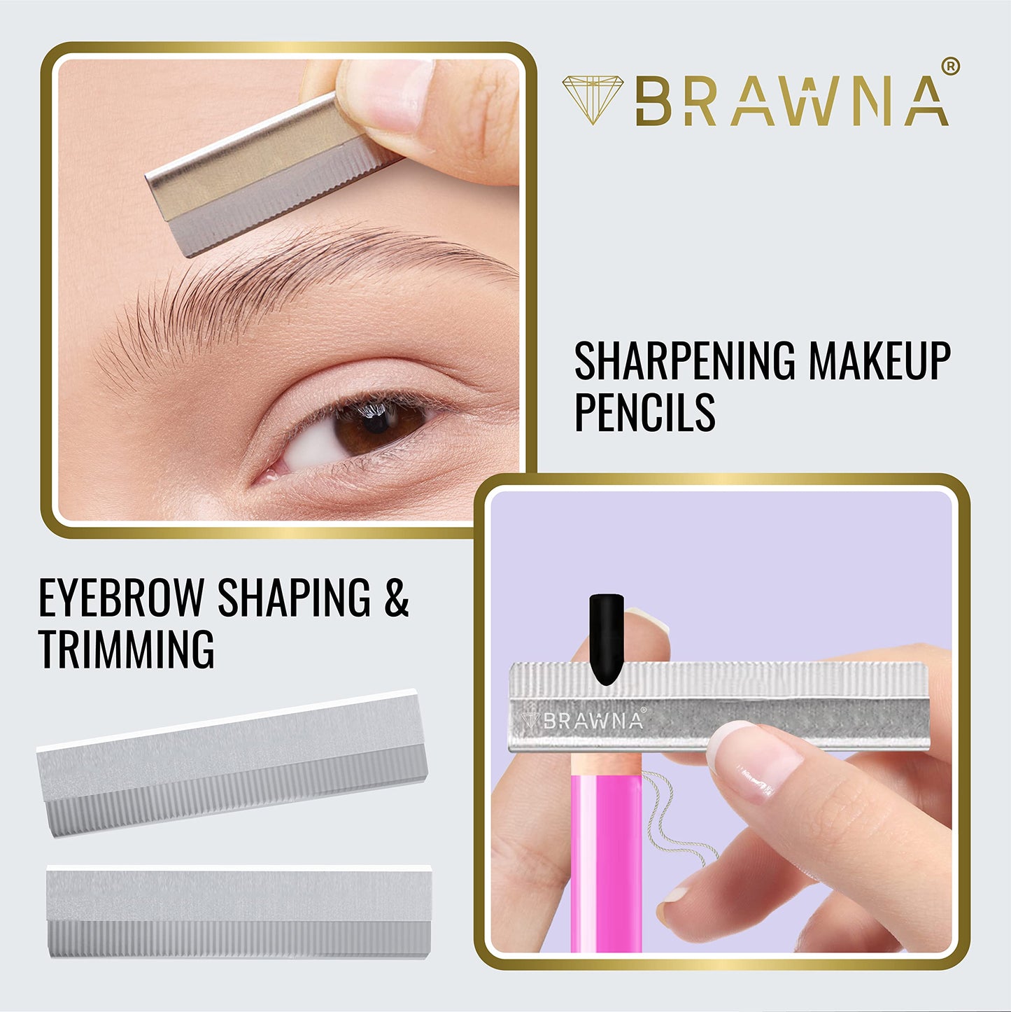 BRAWNA PMU Supplies 50 Pcs Eyebrow Razor Blades - Microblading Pencil Sharpener - Stainless Steel Single Edge Razor Blades - Duckbill - Shape Pencil Sharpening Tool for Waterproof Peel Off Pencils