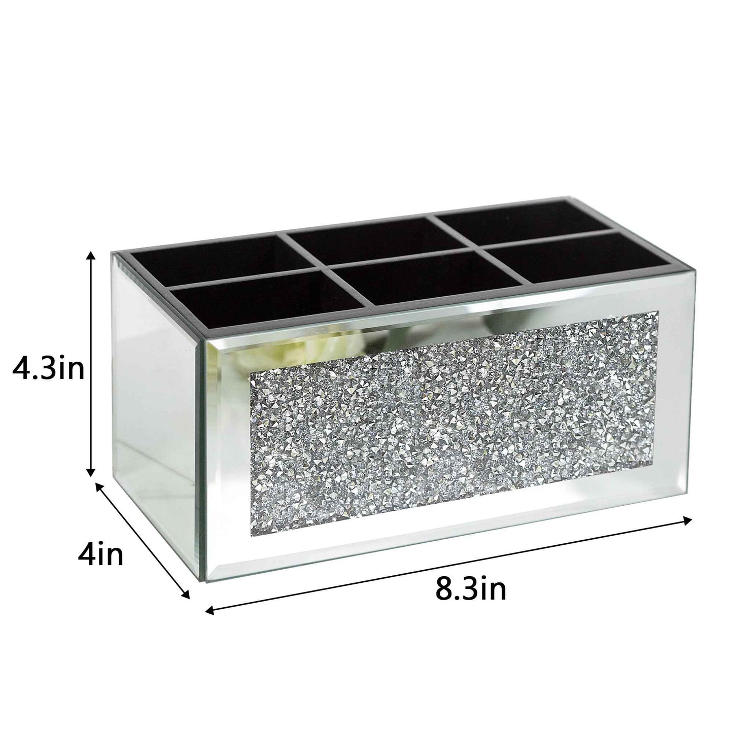 SHYFOY Makeup Brush Holder Organizer with Crushed Diamond 6 Slot Mirrored Make up Cosmetics Organizers and Storage for Vanity Countertop