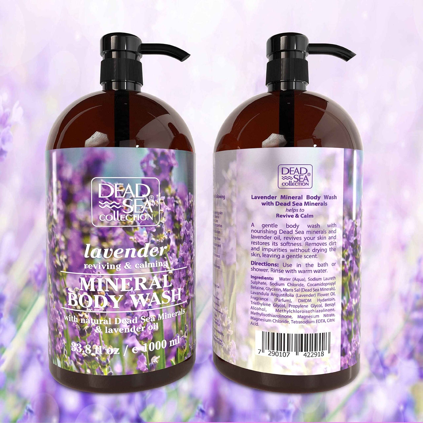 Dead Sea Collection Lavender Body Wash for Women and Men - with Pure Dead Sea Minerals and Lavender Oil - Gentle Cleanses and Moisturizes Skin - Pack of 2 (67.6 fl. oz)