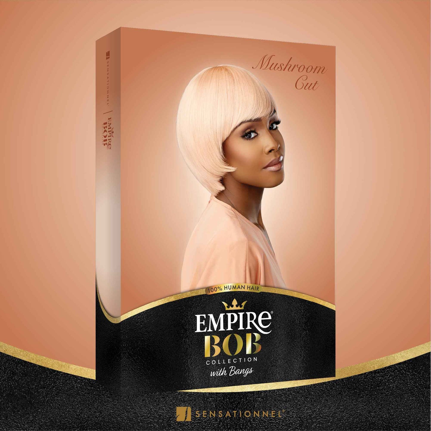 Sensationnel Empire Bob Humanhair Wig - Mushroom Cut Face Framing Mesh Cap for Comfort With Bangs (ROSEGOLD)