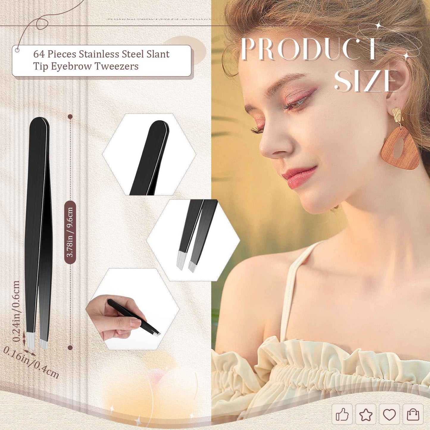 Lasnten 64 Pieces Eyebrow Tweezers for Women Men Slanted Precision Stainless Steel Tweezers Facial Hair Removal Ingrown Hair Eyelash Extension Plucking Blackhead(Black)