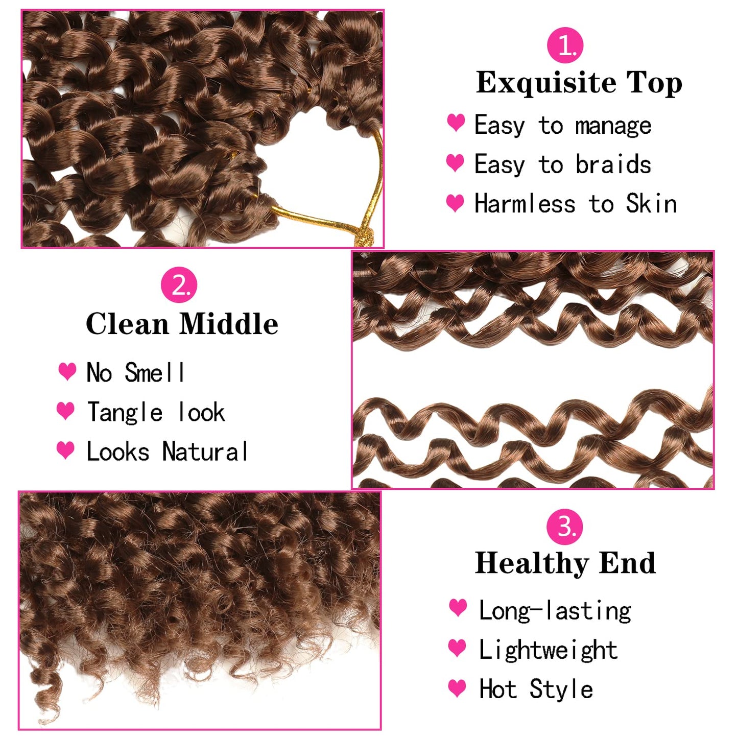 14 Inch Passion Twist Hair, Brown Water Wave Crochet Hair 22 Strands/Pack Passion Twist Crochet Hair For Women Short Passion Twists Braiding Hair Curly Braiding Hair (14 Inch (Pack of 2), #30)