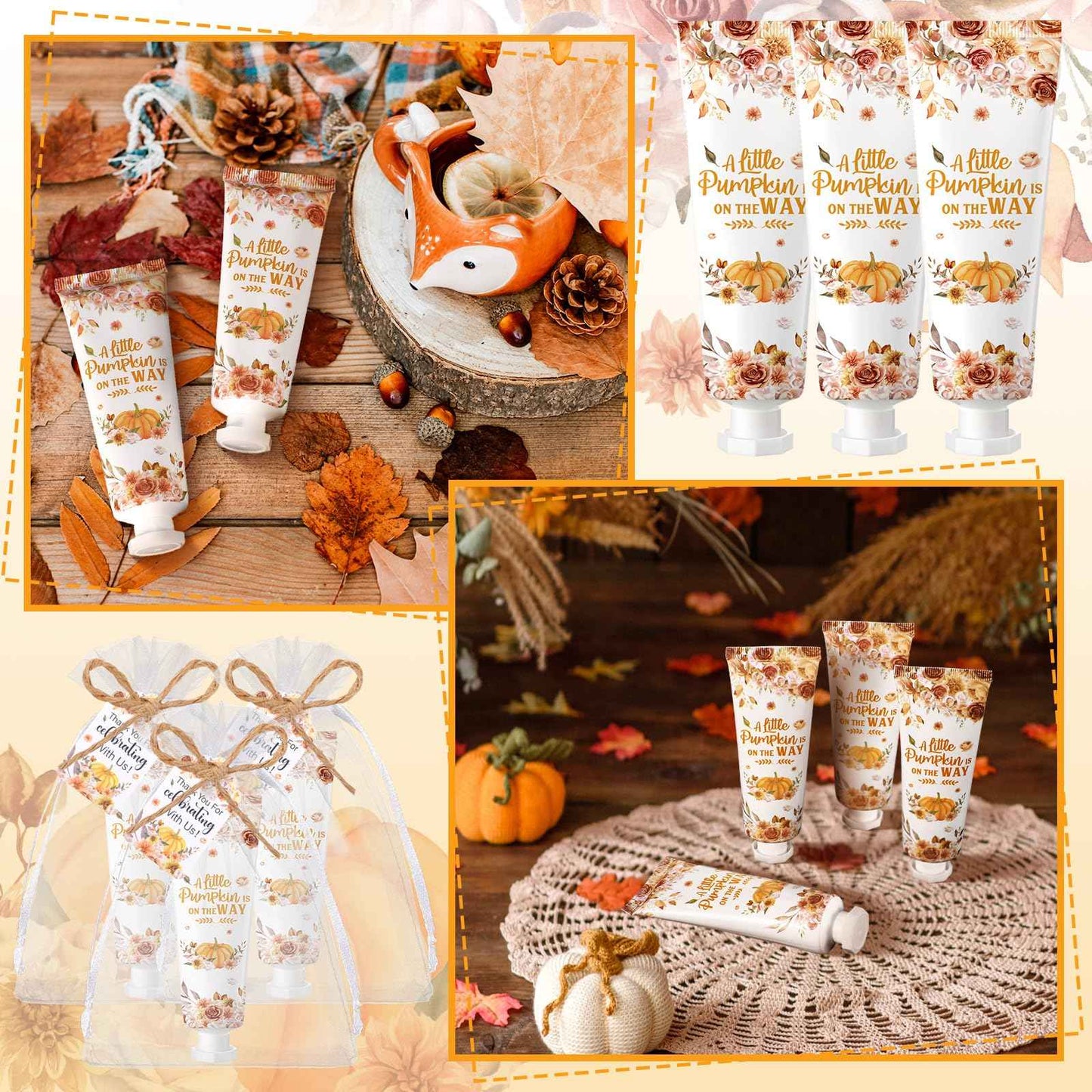 Dansib 48 Sets Thanksgiving Fall Hand Cream Bulk a Little Pumpkin Baby Shower Hand Cream Gifts Baby Shower Party Favors for Guests Travel Size Lotion for Autumn Party Supplies(Flower Pumpkin)