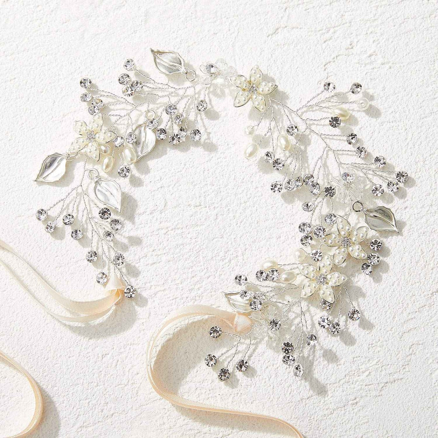 SWEETV 2pcs Sliver Flower Girl Headpiece Wedding Headband for Girls, Pearl Bridal Hair Accessories for Birthday Party, First Communion