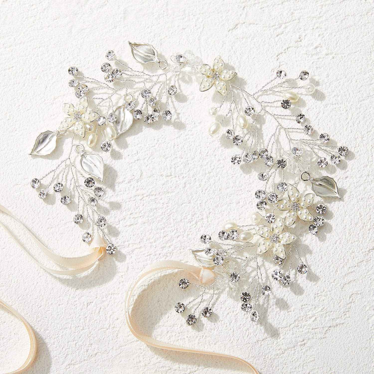 SWEETV 2pcs Sliver Flower Girl Headpiece Wedding Headband for Girls, Pearl Bridal Hair Accessories for Birthday Party, First Communion