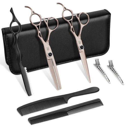 Dragon Creek Hair Cutting Thinning Scissors Set Haircut Texturizing Blending Hairdressing Shear Kit Professional for Stylist, Hairdresser, Men, Women, Kids Salon Barber Home Rose Gold 9pcs 6"