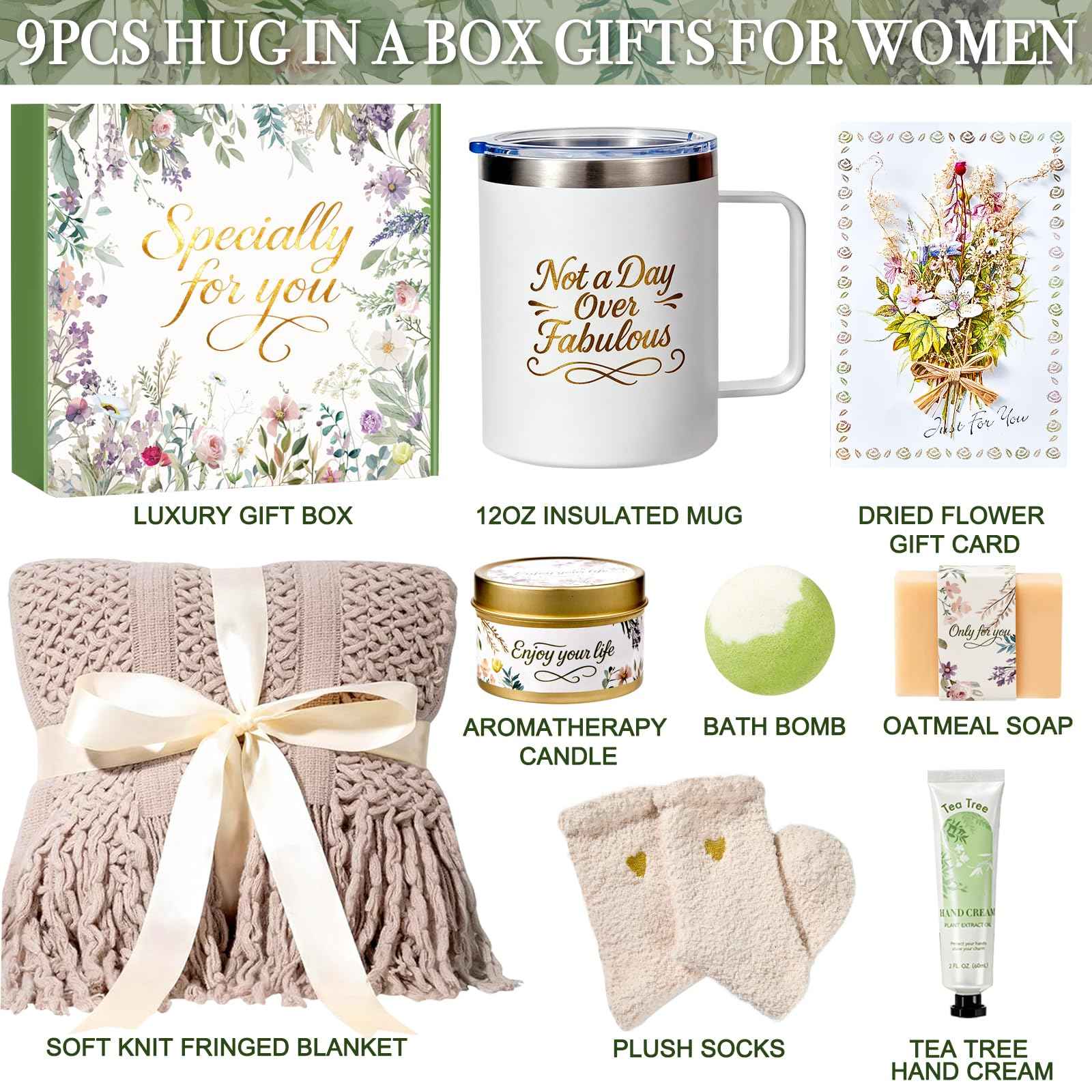 Get Well Soon Gifts for Women, Self Care Gift Baskets, Christmas Birthday Gifts for Women Spa Care Package, Thinking of You Sympathy Gift Box for Mom, Her, Friend, Sister, Wife (Khaki)