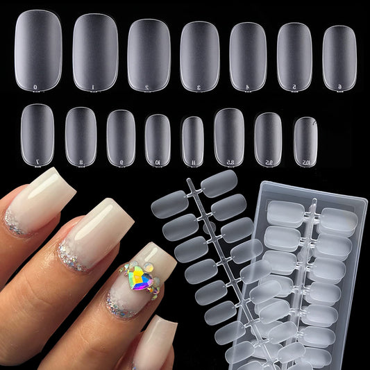 AddFavor 300pcs Short Round Square Nail Tips Matte Soft Gel x Nail Tips Pre-shaped Ultra Thin Full Cover Clear Gelly False Nail Tips for Acrylic Nails Extension 15 Sizes with Boxes