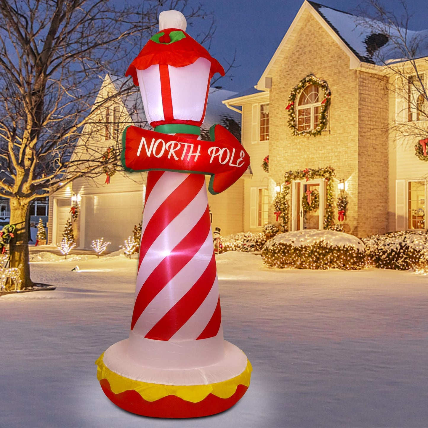 Juegoal 6 FT Christmas Inflatables Outdoor Decorations, Inflatable Xmas Lighthouse, Lighted Blow Up North Pole Sign with Built in LED Lights, Light Up Holiday Winter Lawn Yard Garden Decor