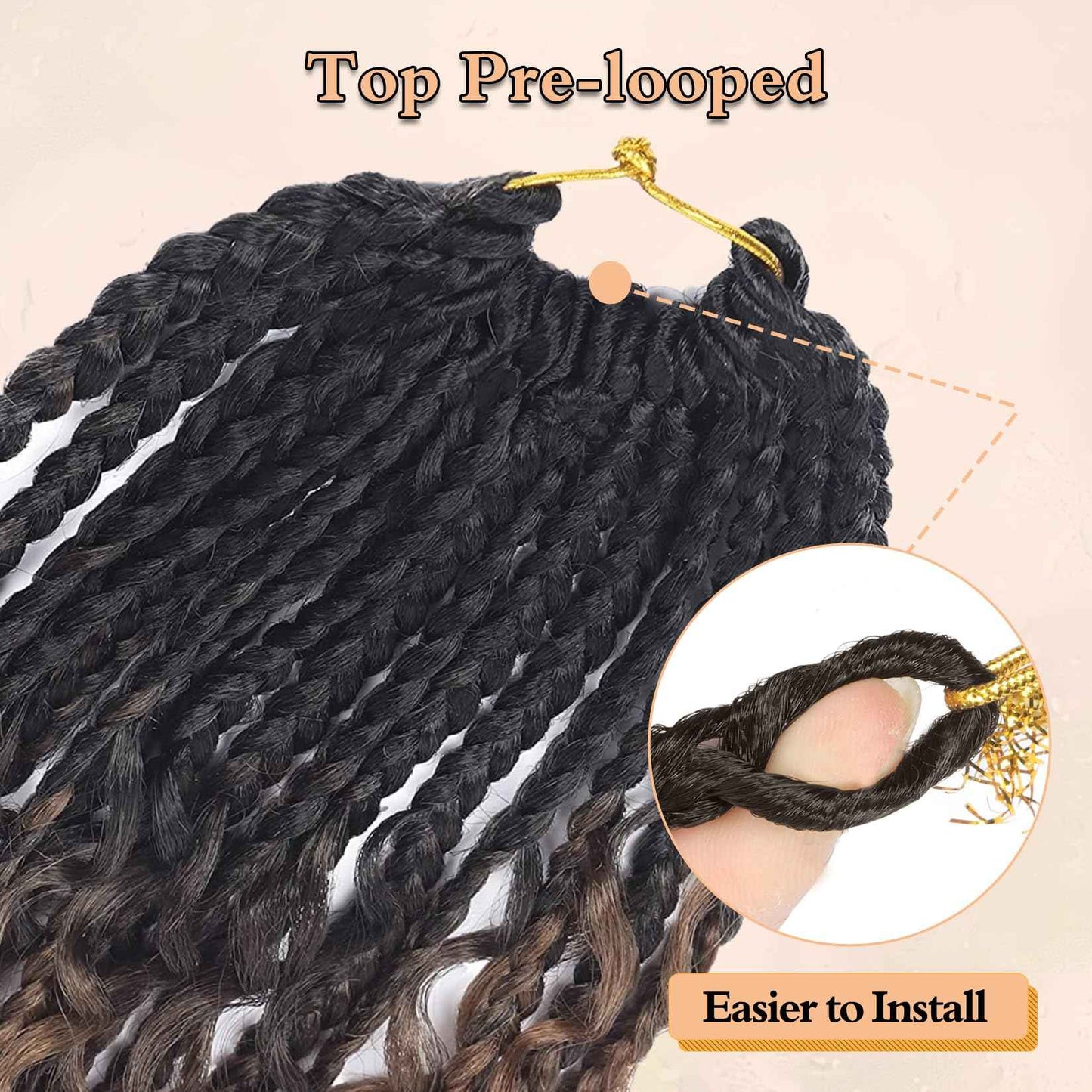 Boho Braids Crochet Hair Pre Looped 10 Inch - Goddess Box Braids Crochet Hair for Black Women with Curly Ends, 8 Packs Boho Crochet Braids Pre Looped 1B-30-27