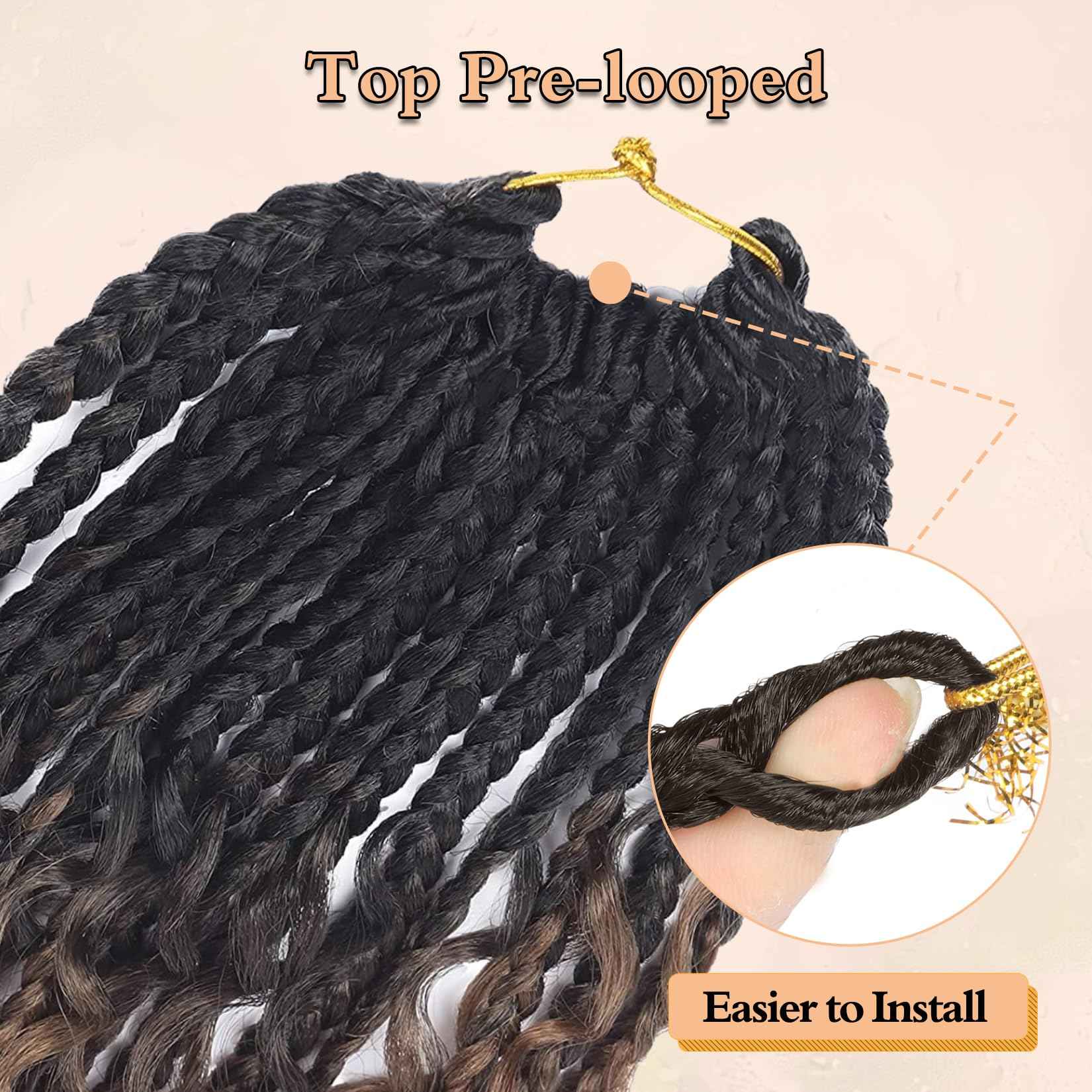 Boho Braids Crochet Hair Pre Looped 10 Inch - Goddess Box Braids Crochet Hair for Black Women with Curly Ends, 8 Packs Boho Crochet Braids Pre Looped 1B-30-27