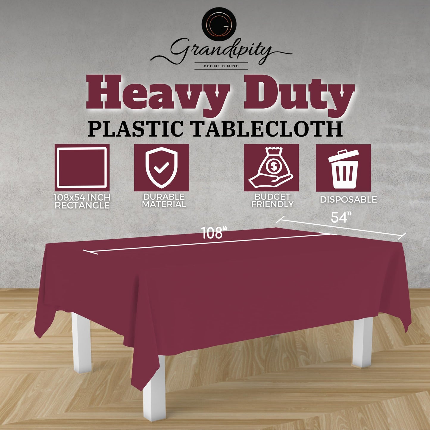 Grandipity Berry 12 Pack Premium Disposable Plastic Tablecloth 54 Inch. x 108 Inch. Decorative Rectangle Table Cover