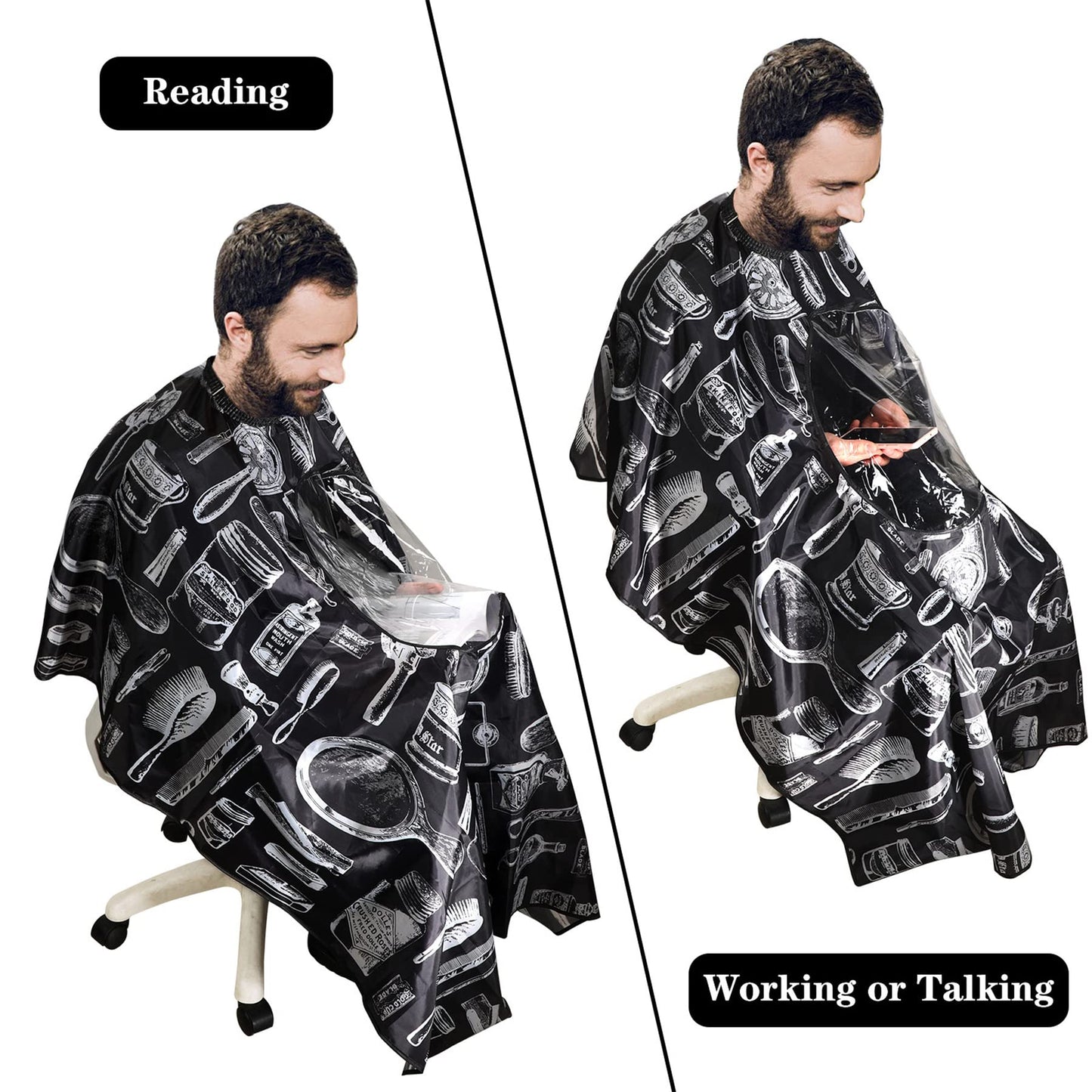 FEBSNOW Professional Barber Cape with Neck Duster Brush Large Hair Cutting Cape with See-Through Window Waterproof Salon Cape