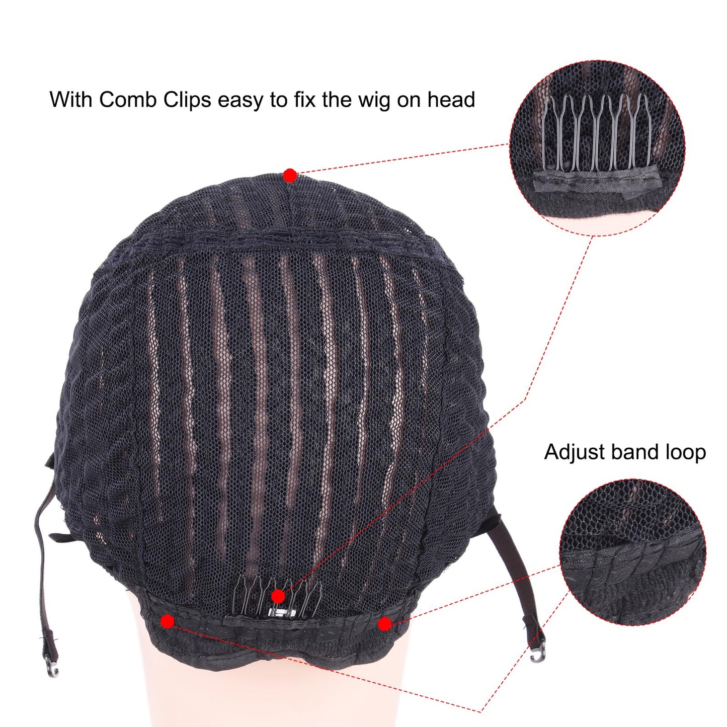 Medium Adjustable Straps Crotchet Cornrows Wig Caps with 2 Combs for Making Wig Durable Stable Black Easier Sew in Weaving Braided Wig Caps 1Pcs/Lot Adjustable Wig Cap