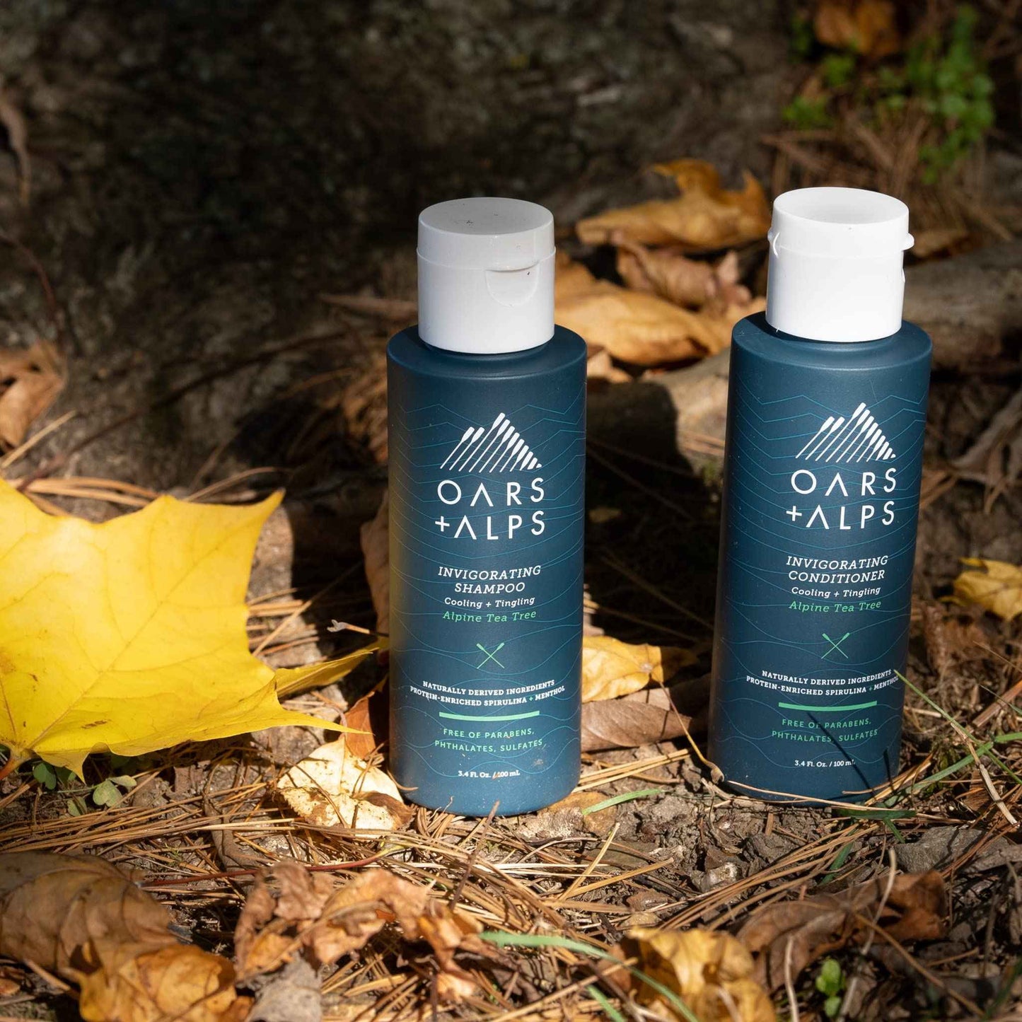 Oars + Alps Hair and Body Travel Kit for Men, Includes Sulfate Free Shampoo, Conditioner, Body Wash, Deodorant, and Reusable Pouch, TSA Friendly, Alpine Tea Tree Scent
