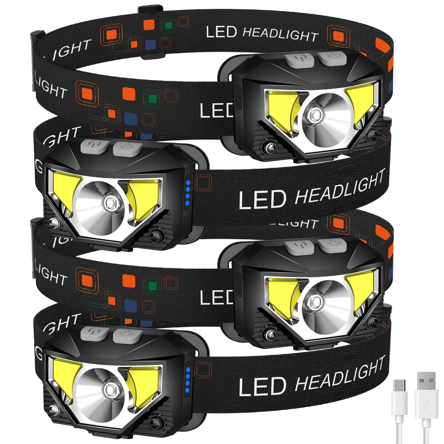 LHKNL Headlamp Flashlight,4-Pack 1200 Lumen Ultra-Light Bright LED Rechargeable Headlight with White Red Light,Waterproof Motion Sensor Head Lamp,8 Mode for Outdoor Camping Running Cycling Fishing