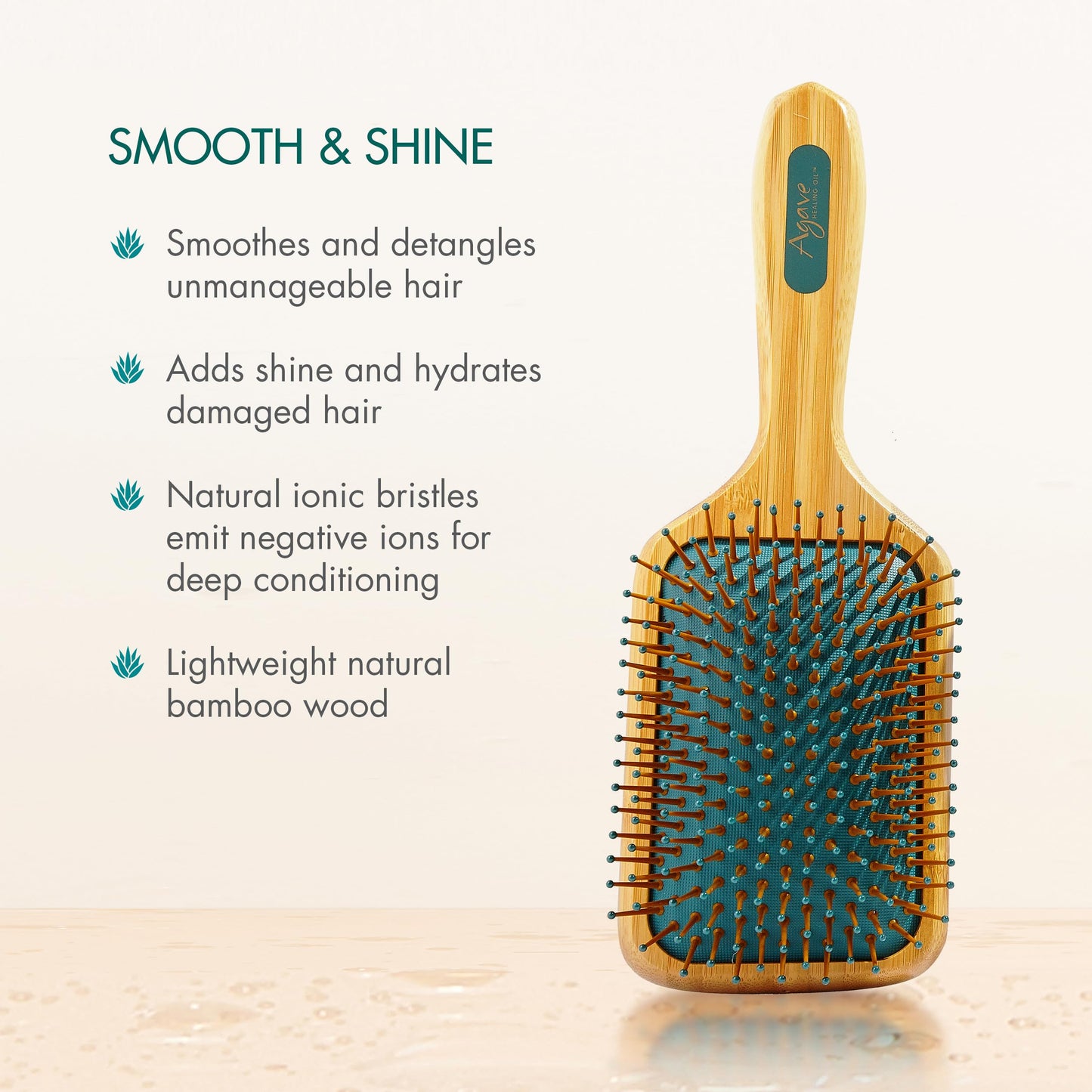 Agave Natural Bamboo Paddle Brush, Professional Quality, Eco-Friendly Detangling Hair Brush