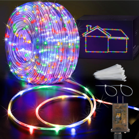 KNONEW 164FT Rope Lights Outdoor Indoor,500LED String Lights Waterproof 8 Modes Clear Tube Lights for Outside,Bedroom,Wedding,Garden,Patio,Christmas,Tree,Rv,Holiday Decoration(Multicolor)