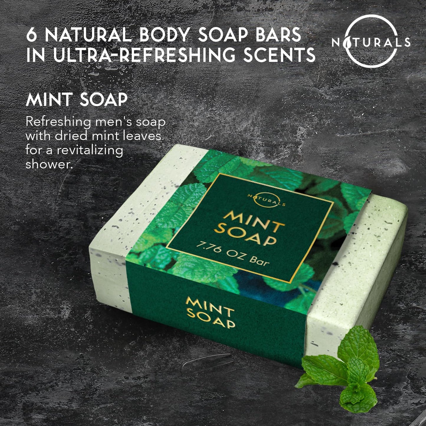 O NATURALS Exfoliating Soap Bar with Dry Mint Leaves - Medium Grit Mens Soap, Natural Exfoliating Bar Soap for Men, Peppermint Soap Bar - Face Soap, Moisturizing Mens Face Bar Soap, Mens Soap Bar