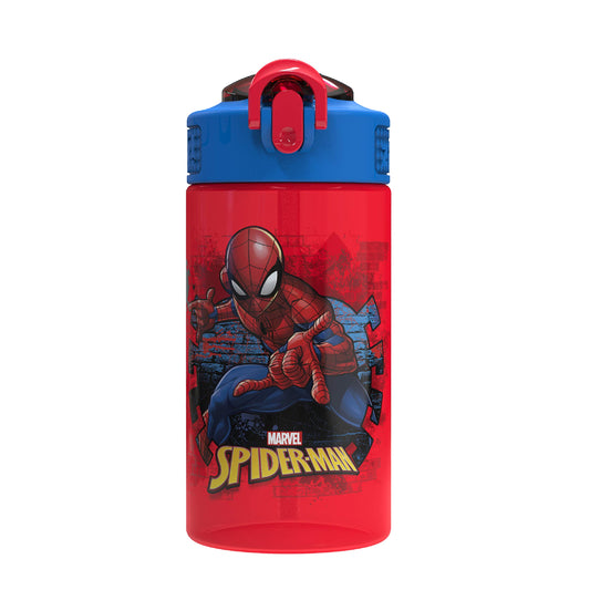 Zak Designs Marvel SpiderMan Kids Spout Cover and Built-in Carrying Loop Made of Plastic, Leak-Proof Water Bottle Design (BPA-Free), Red, 16oz