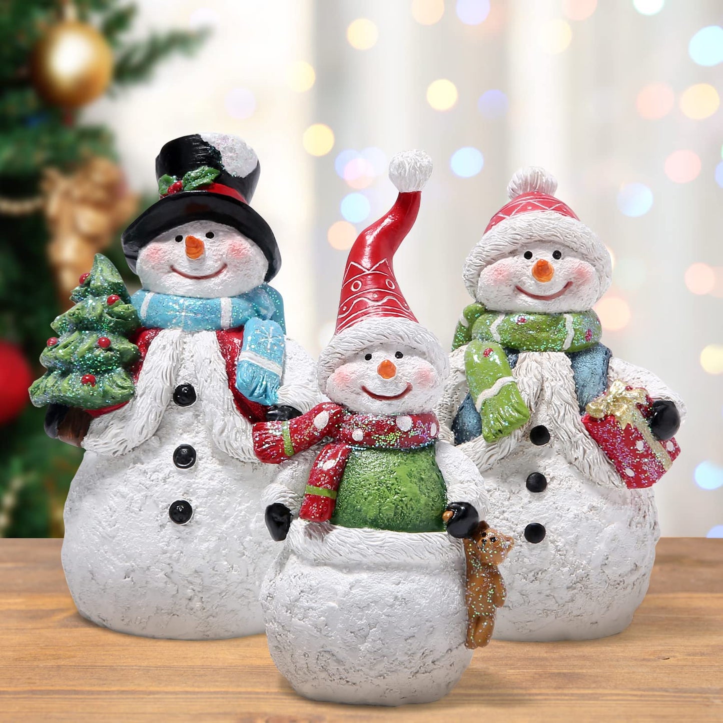 Hodao 3 PCS Christmas Snowman Family Decorations Xmas Snowman Family Figurines Winter Decor Handmade Snowman Figurines for Xmas Decor Gift - Christmas Party Home Snowman Decorations (Family)