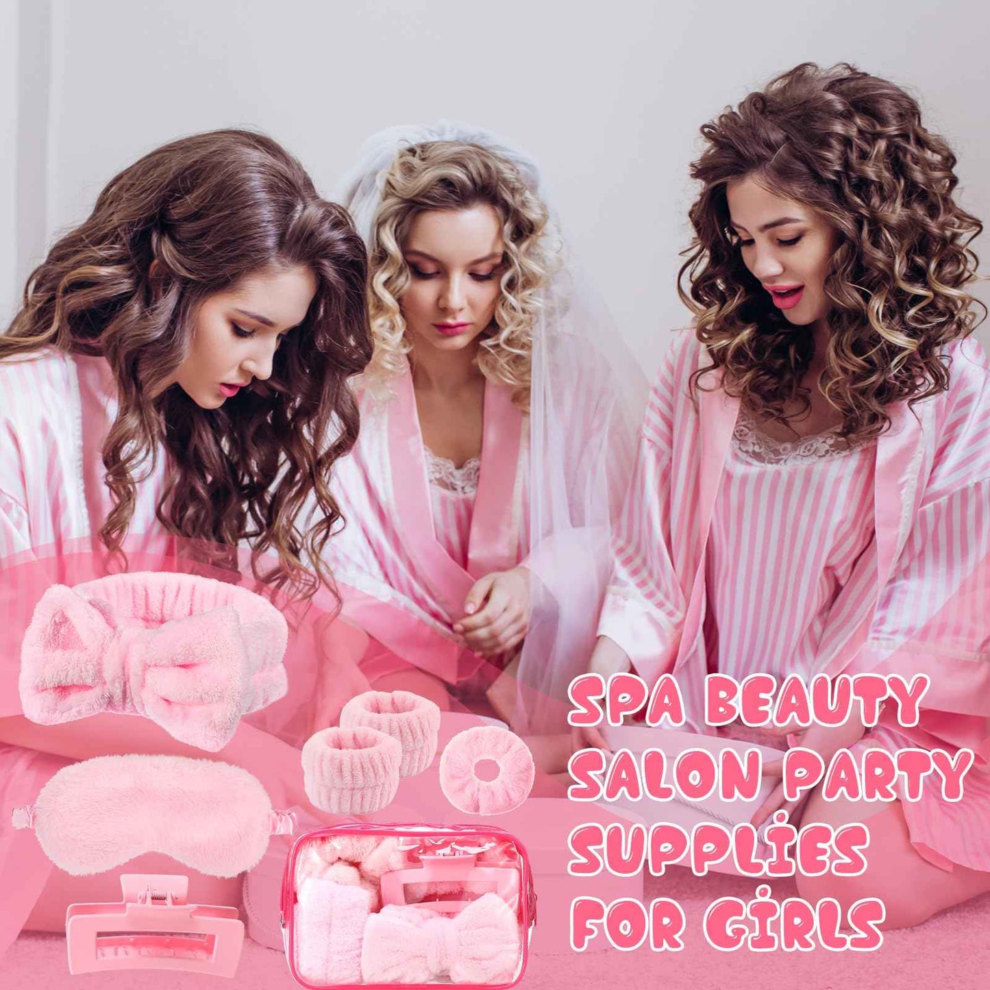 Wavyknot 42 Pcs Operation Xmas Gift Box Fillers Kit Spa Sleepover Party Supplies Include Sleep Eye Mask Spa Headband Scrunchies Hair Claw Clips for Girls Slumber Party Favors Gift