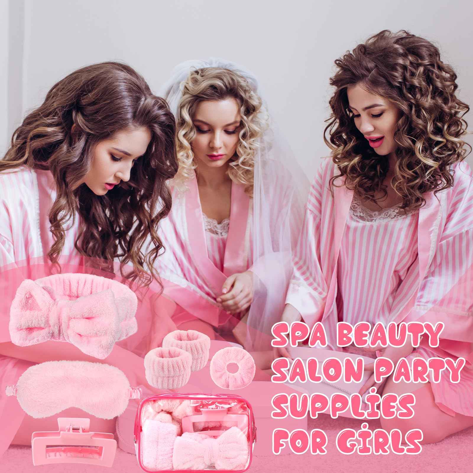 Wavyknot 42 Pcs Operation Xmas Gift Box Fillers Kit Spa Sleepover Party Supplies Include Sleep Eye Mask Spa Headband Scrunchies Hair Claw Clips for Girls Slumber Party Favors Gift