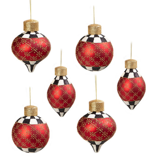 MacKenzie-Childs Christmas Magic Sparkle Glass Ornaments, Christmas-Tree Decorations Set, Set of 6