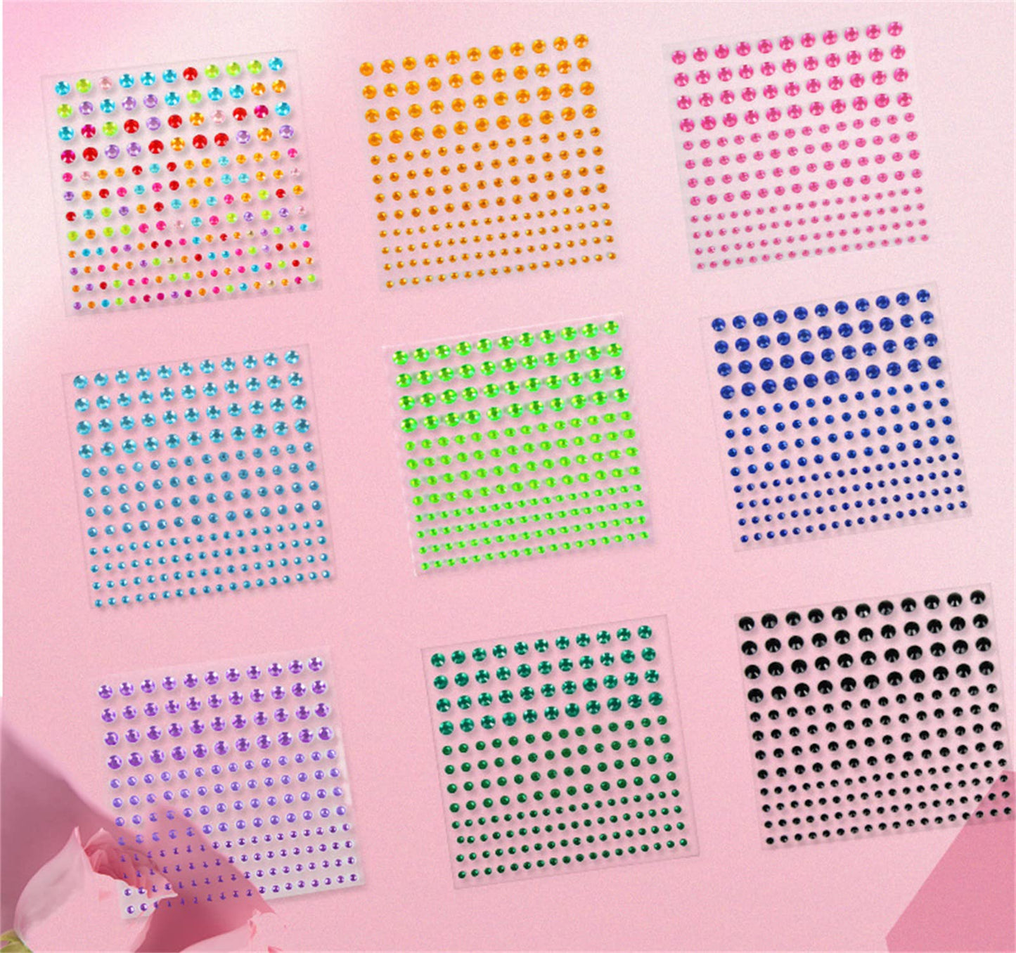 8 Sheets Face Jewels Stick On, Self Adhesive Eye Body Face Gems Jewels Rhinestone Stickers, Makeup Rhinestones Eye Hair Body Jewels Diamond, for Women Festival Party Tattoo DIY Nail Art Decoration