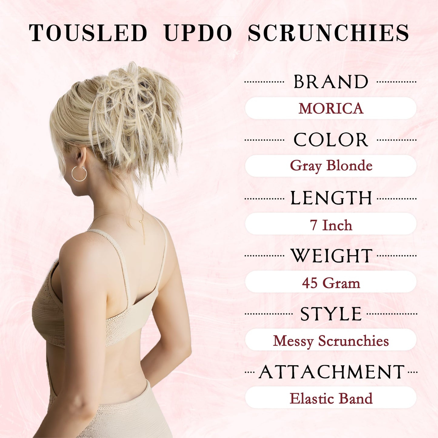 MORICA Tousled Updo Messy Bun Hair Piece Hair Extension Ponytail with Elastic Rubber Band Updo Wavy Bun Extensions Synthetic Hair Extensions Scrunchies Chignons Hairpiece for Women 18T613