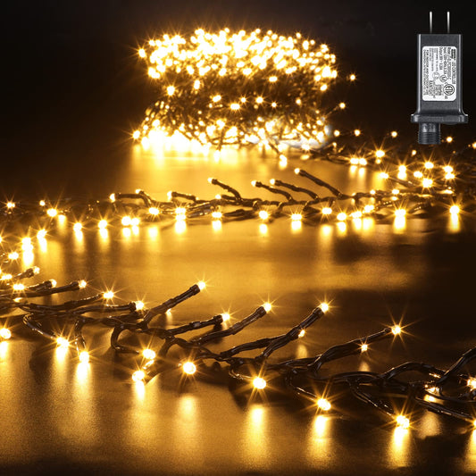 Quntis LED Christmas Cluster Lights, 760 LEDs 25FT Outdoor Waterproof Christmas Firecrackers String Lights, 8 Modes Warm White Christmas Twinkle Fairy Lights Decor for Indoor Xmas Tree Wedding Party