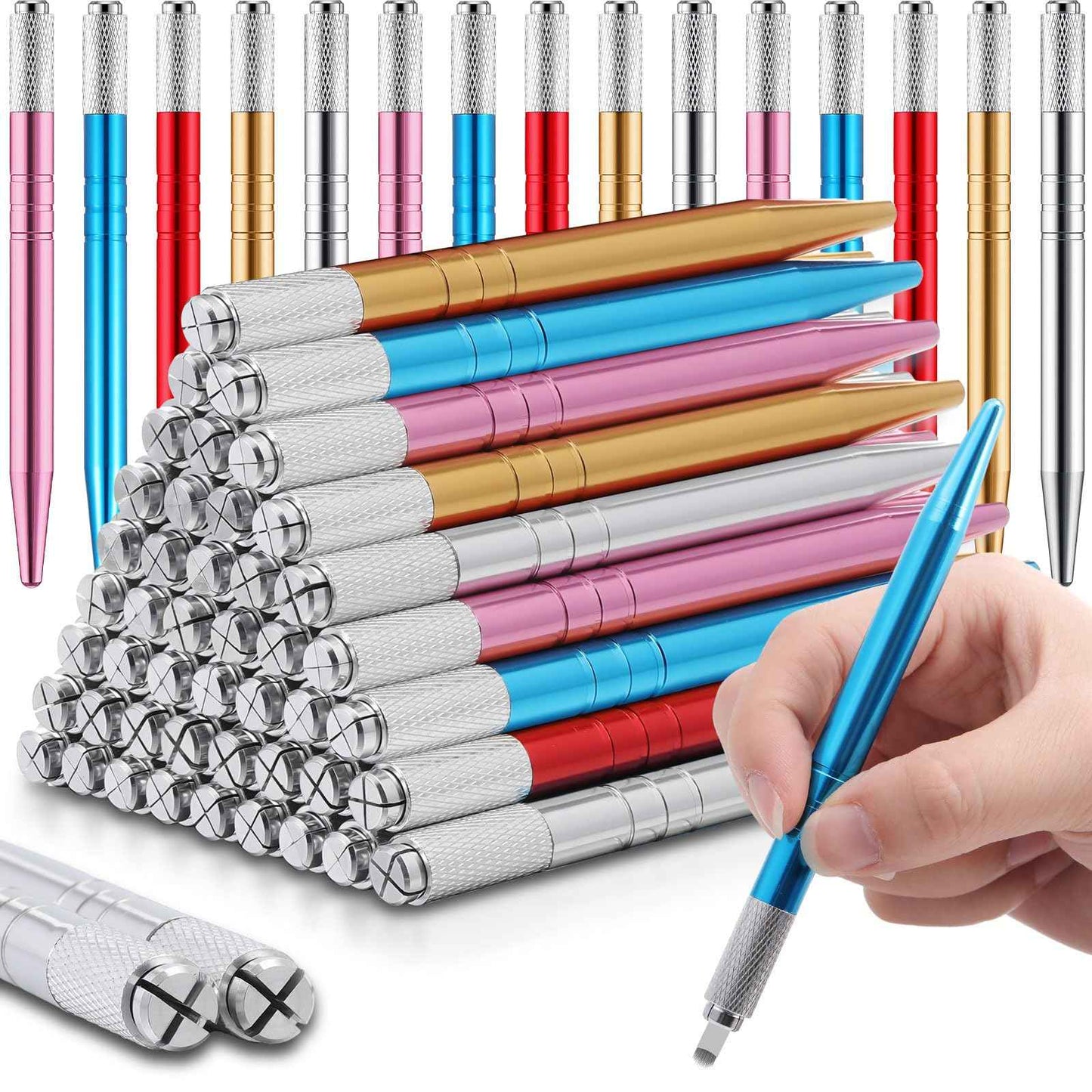 Gisafai 50 Pcs Microblading Pen Manual Eyebrow Pens Supplies Aluminum Microblade Pen Tool Holder Hand Tools for Makeup Supplies Salons(Multicolor)