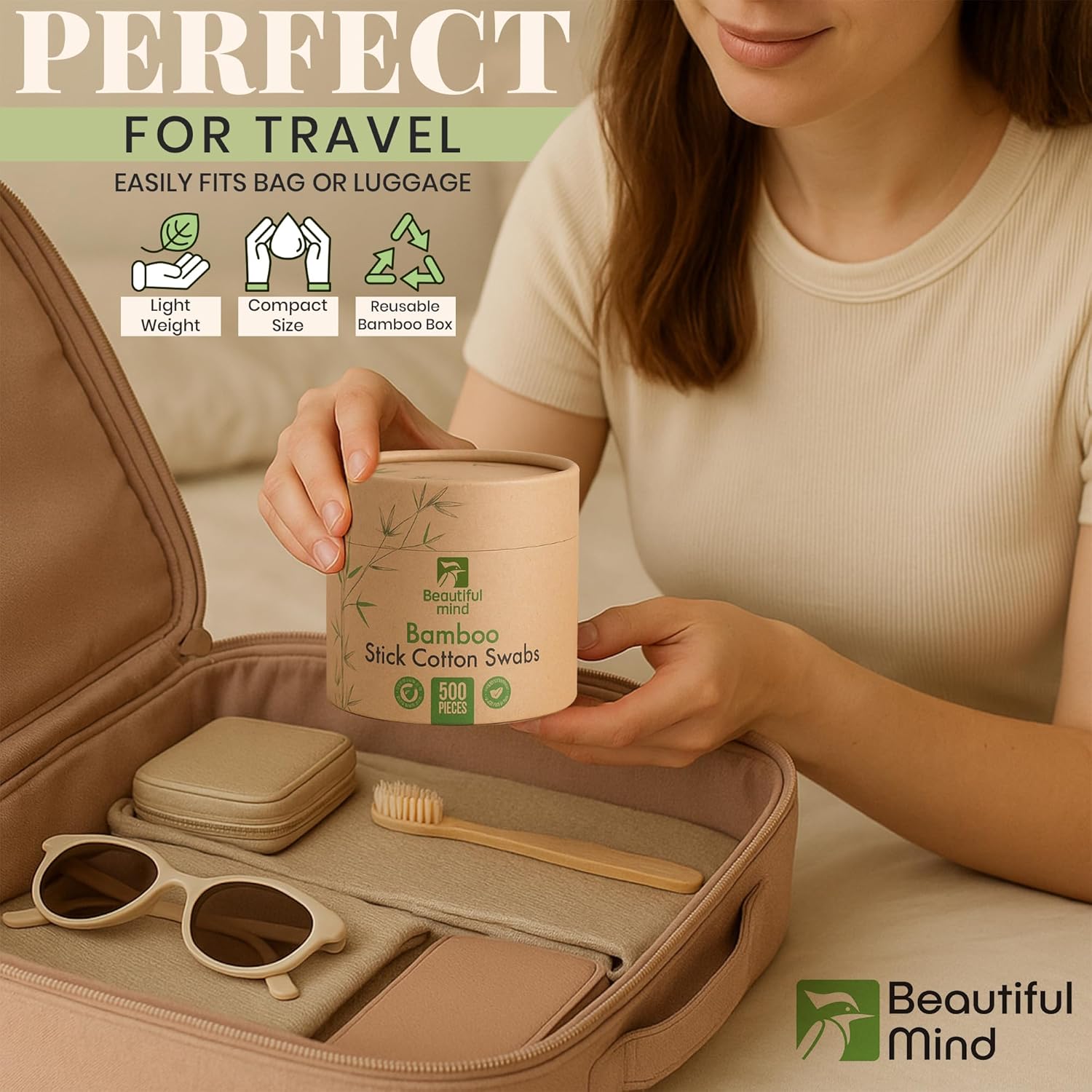 Natural Bamboo Cotton Swabs for Ears – 500 Pack – Qtips with Carbonized Bamboo for Durability – Eco-Friendly, Biodegradable & Vegan – 100% Cotton Ear Swabs Organic for Makeup (Drawer Box)