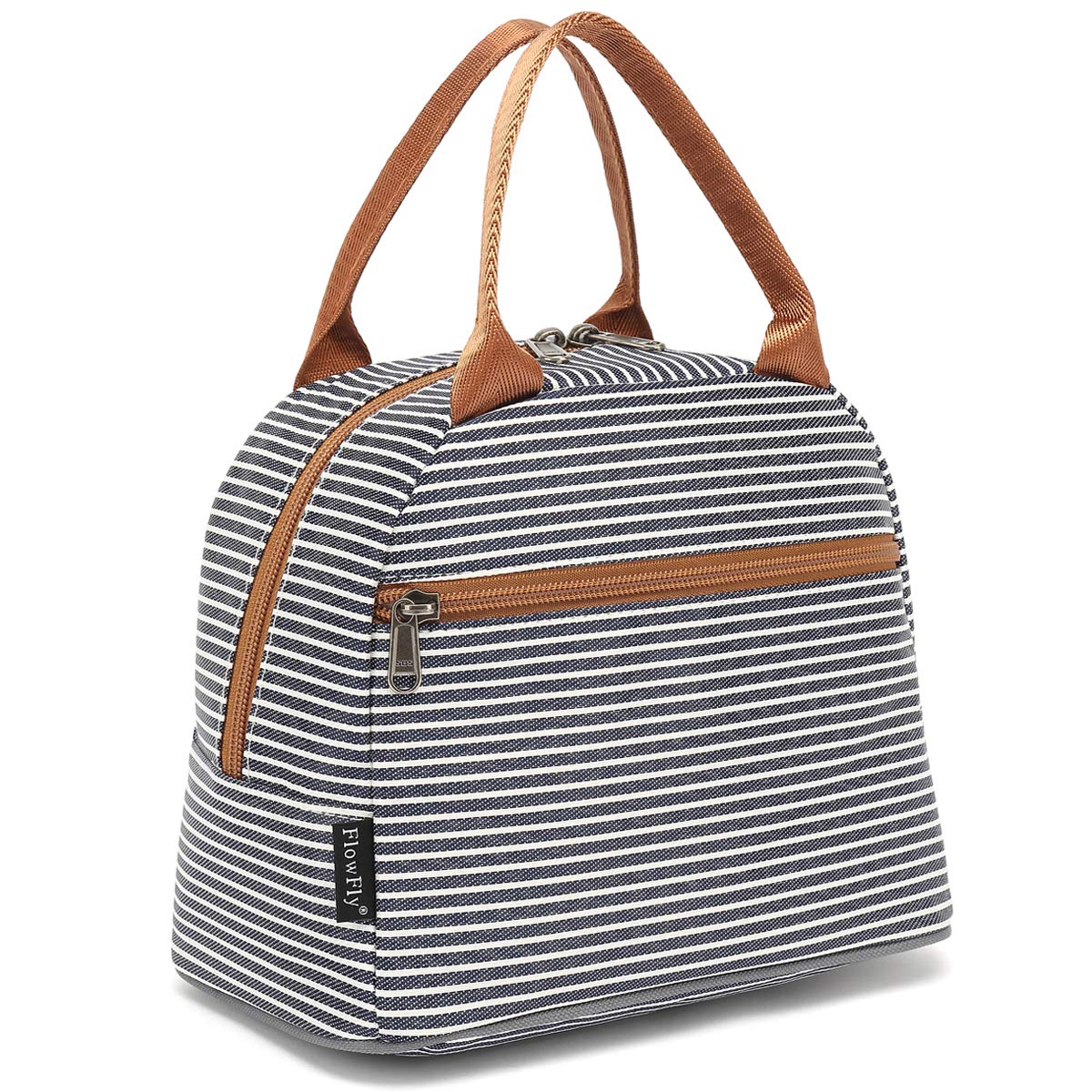 FlowFly Lunch Bag Tote Bag Lunch Organizer Lunch Holder Insulated Lunch Cooler Bag for Women/Men,White&Black Stripe